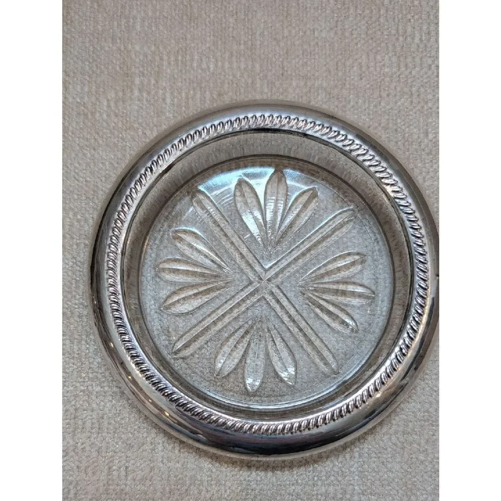 Vintage F B Rogers Sterling Silver Cut Glass Coaster Retro Ashtray